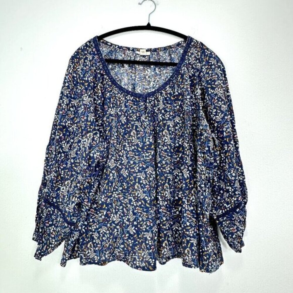 A.N.A A New Approach Blue Floral Peasant Blouse Puff‎ Sleeve Cottagecore Size 2X